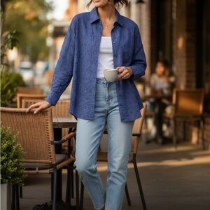 Candace Cameron Bure Dark Gray Embroidered Shirt 100% Cotton